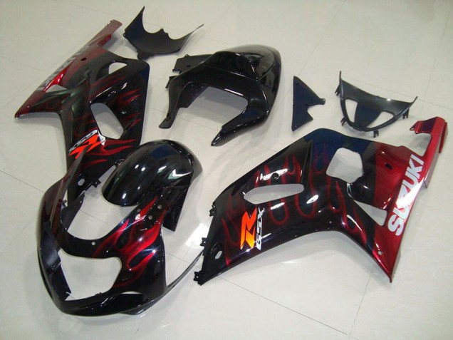 Affordable 2001-2003 Black Red Flame Suzuki GSXR750 Bike Fairing Kit Affordable 2001-2003 Black Red Flame Suzuki GSXR750 Bike Fairing Kit