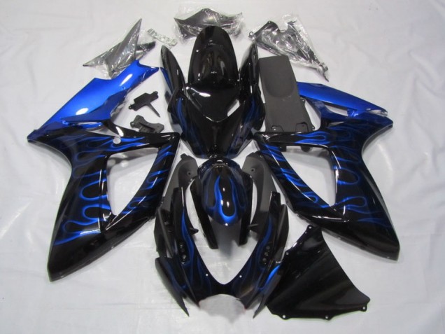 Affordable 2006-2007 Black Blue Flame Suzuki GSXR750 Bike Fairings Affordable 2006-2007 Black Blue Flame Suzuki GSXR750 Bike Fairings