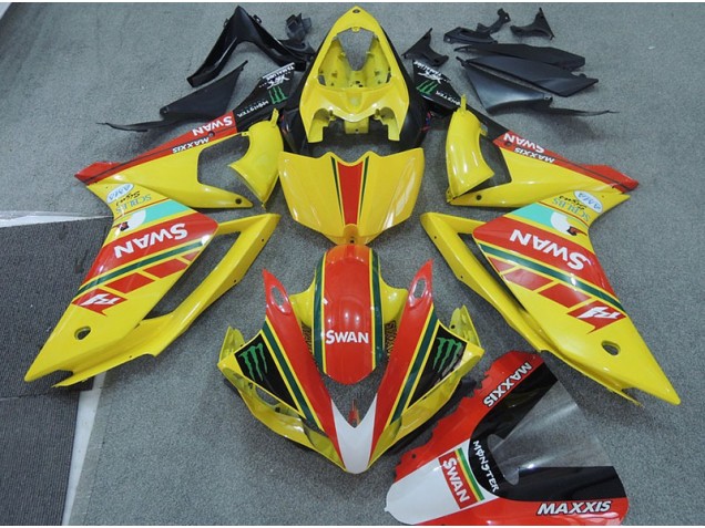 Affordable 2007-2008 Yellow Red Swan Yamaha YZF R1 Moto Fairings
