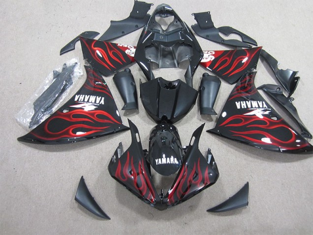 Affordable 2012-2014 Black Red Flame Yamaha YZF R1 Motor Fairings Affordable 2012-2014 Black Red Flame Yamaha YZF R1 Motor Fairings