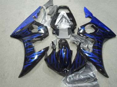 Affordable 2003-2005 Black Blue Flame Yamaha YZF R6 Bike Fairings
