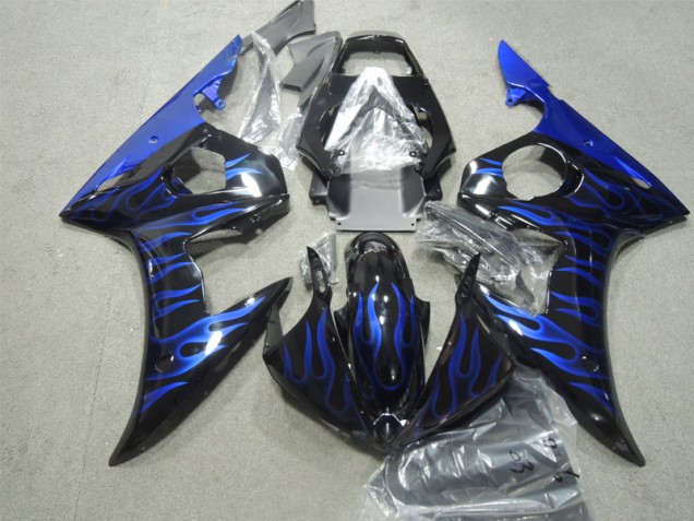 Affordable 2003-2005 Black Blue Flame Yamaha YZF R6 Bike Fairings