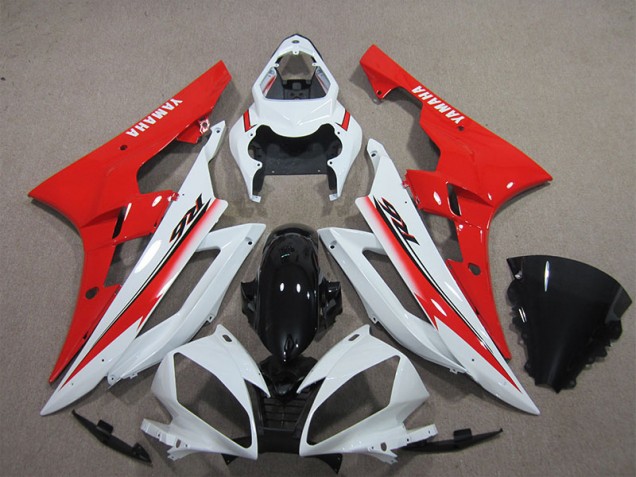 Affordable 2006-2007 White Black Red Yamaha YZF R6 Replacement Motorcycle Fairings Affordable 2006-2007 White Black Red Yamaha YZF R6 Replacement Motorcycle Fairings